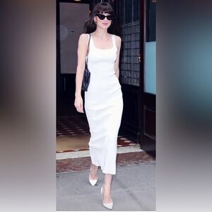 Armani Exchange White Slim Square Neck Midi Dress